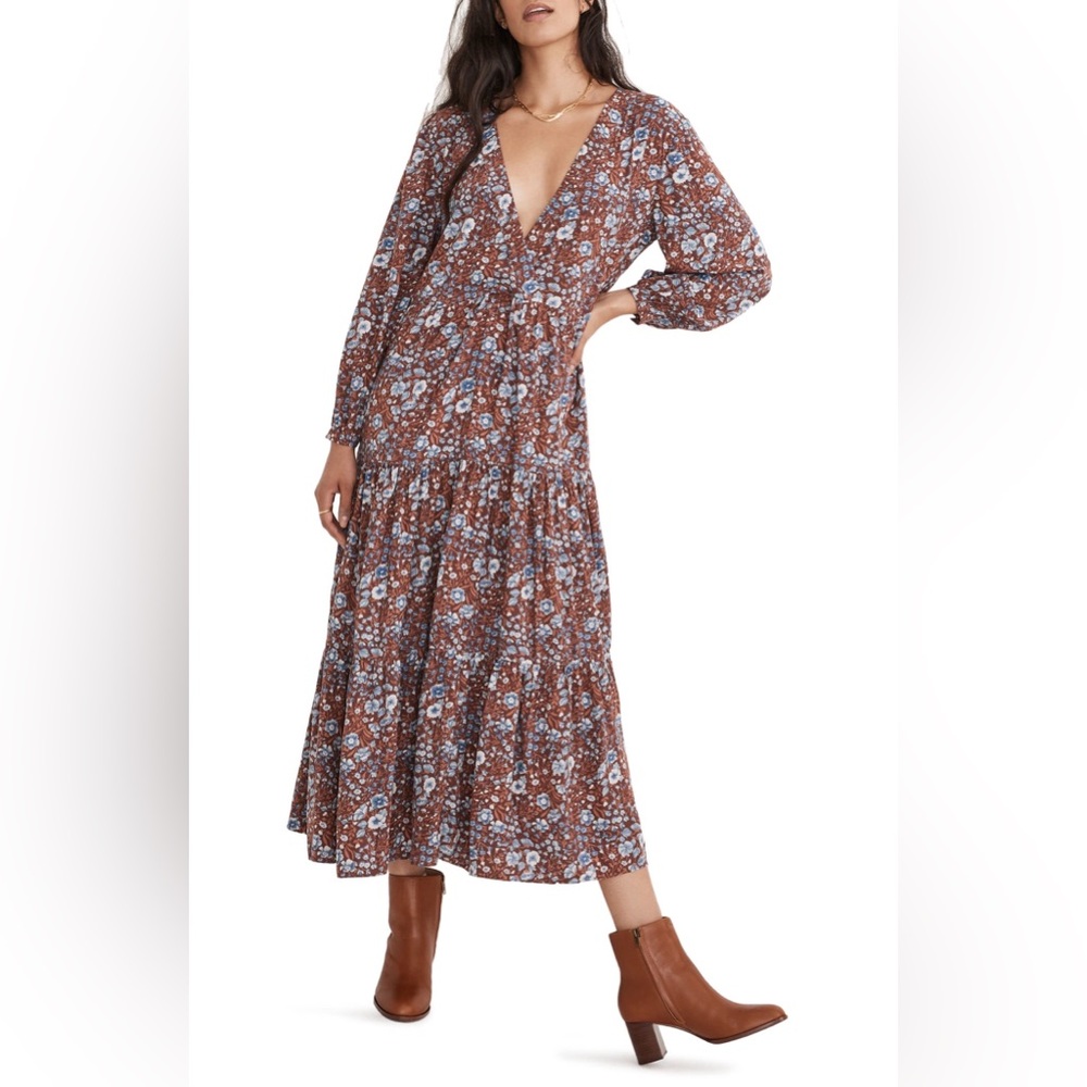 Madewell Woodland Floral Long Sleeve Challis Wrap Midi Dress